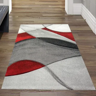 Produktbild von Teppich modern abstrakt in rot grau schwarz Größe - 80 x 300 cm