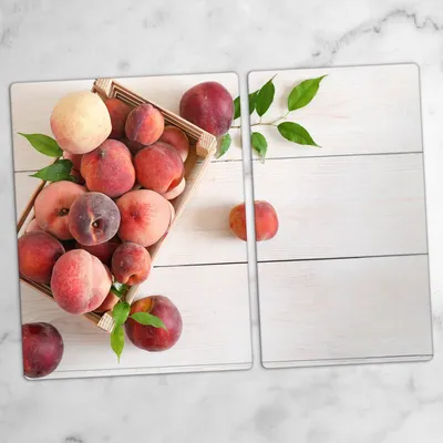 Produktbild von Glas-Herdabdeckplatten Glaskeramikkochfeld-Abdeckung Spritzschutz Schneidebrett Zweiteilige Glas 70x52 cm Obst Holz