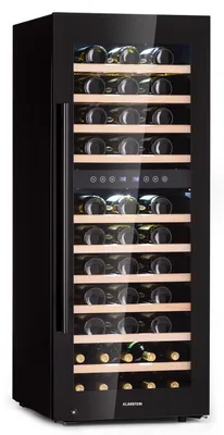 Zdjęcie produktu dla Szafka na wino Klarstein, slim, mała, 2 strefy, szklane drzwi, LED, 5-18 °C, 73 butelki