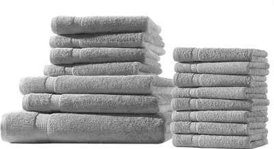 Produktbild von XXL-Set 15tlg Frotteetücher Elegance 100% Baumwolle 500 gsm Gästetücher Handtücher Duschtücher Badetücher silber