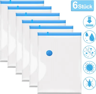 Obrázek produktu pro Clanmacy 6x úložné sáčky 80x100cmVakuové sáčky do šatníku Vakuový sáček Vakuový sáček Vakuový sáček