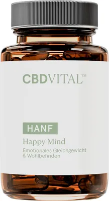 Produktbild von CBD VlTAL - Hanf Happy Mind | 60 Kapseln mit Safran, B‑Vitaminen, Eisen & Zink