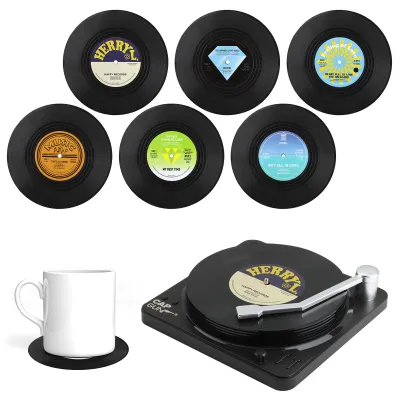 Immagine prodotto di Sottobicchieri in vinile retrò, confezione da 6 pezzi, colorati, per la cucina