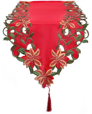 Bestickte Weihnachts-Tafelloper, 38x176 cm, rot, Polyester