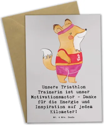 Produktbild von Mr. & Mrs. Panda valentinstagskarte Triathlon Trainerin - Grau Pastell - Geschenk, Motivation, einladungskarten, Danksagung, Glückwunschkarte, Sportart, Schwimmen, Laufen