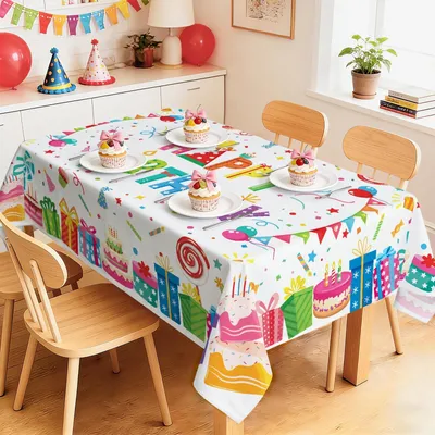Image de Nappe lavable pour fête d'anniversaire, dimensions 274 x 137 cm