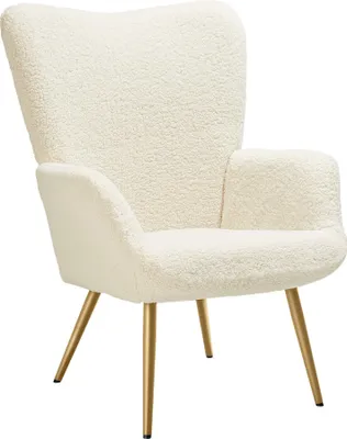 Image de Fauteuil Hygge rembourré, ergonomique, charge maximale 150 kg - Sans tabouret, Bouclé crème/or