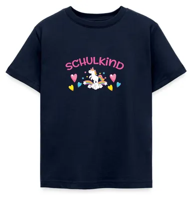Produktbild von Spreadshirt Einschulung Schulkind Einhorn Kinder T-Shirt, 122/128 (7-8 Jahre), Navy