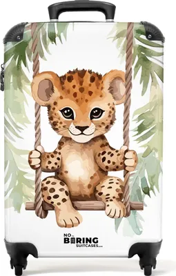 Produktbild von NoBoringSuitcases.com Handgepäck Koffer 55x40x20 cm, Kinderkoffer Tiere: Leopardenjunges auf Schaukel, 36L