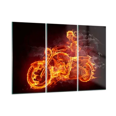 Produktbild von Bilder auf glas - Motorrad Flammen Skelett - 105x70cm - Glasbilder - Wandbilder - Kunstdruck - zum Aufhängen bereit - Wanddekoration aus Glas - Glas Bilder - Wandbild auf Glas - GCE105x70-2652