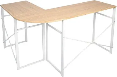 Produktbild von Famanu L-förmiger Schreibtisch - Vintage Design - Braun/Weiß