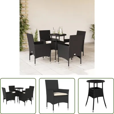Produktbild von The Living Store 5-tlg. Garten-Essgruppe mit Kissen Schwarz Poly Rattan und Glas