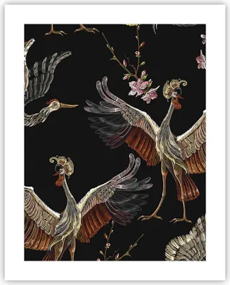 Produktbild von Poster - Poster ohne Rahmen - Asiatisch Vögel Verziert - 40x50 cm - Wand Bild - Wanddeko - Wandbilder - Kunstposter - Wandposter - Bilder - Kunstdruck - Wanddekoration - Wandbild - P2XPA40x50-4556