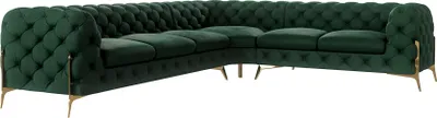 Produktbild von S-STYLE MÖBEL - Chesterfield Ecksofa Nova mit Goldene Metall Füßen aus Flasche Grün Samtstoff -  Ottomane rechts, B/T/H: 323 cm/ 264 cm/ 75 cm
