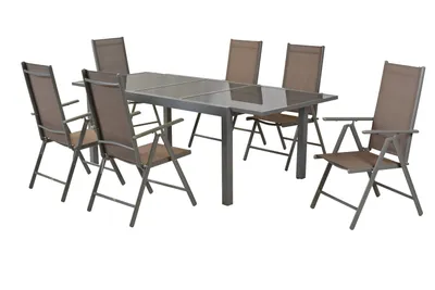 Produktbild von Merxx Gartenmöbel Set Amalfi 7tlg., 6 Klappsessel, Ausziehtisch 140 (200) x 90 cm, taupe