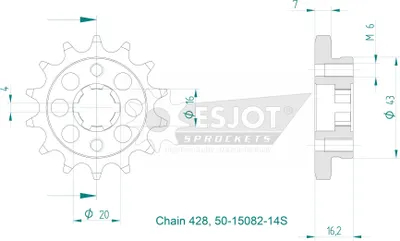 Produktbild von Ritzel Esjot 428 - 14Z 50-15082-14 grobverzahnt 16,0/20,0