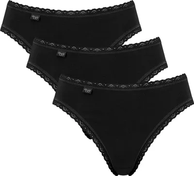 Produktbild von Sloggi Damen Slip - Tai, Baumwolle Lace, 3er Pack, einfarbig Schwarz XL