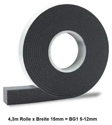 Produktbild von Ramsauer 1083 Kompriband Pro Quellband grau 4,3m x 15mm x 5mm Fuge BG1 5-12mm