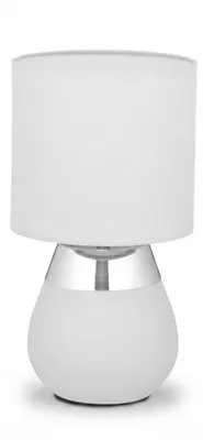 Produktbild von Relaxdays Tischlampe, Metallfuß, Stoffschirm, E14, HxD: 32 x 18 cm, Nachttischlampe mit Kabel, Schlafzimmer, grau/silber, KI-generiertes Bild