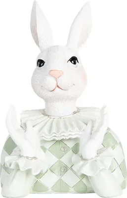Zdjęcie produktu dla Clayre & Eef figurka dekoracyjna królik 16 cm biały zielony plastik