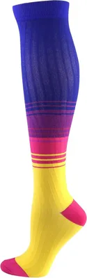Zdjęcie produktu dla Pończochy uciskowe BeinFit™ damskie pończochy uciskowe przeciwzakrzepowe: Royal Sunset Stripes / 40,5-45 (L-XL)