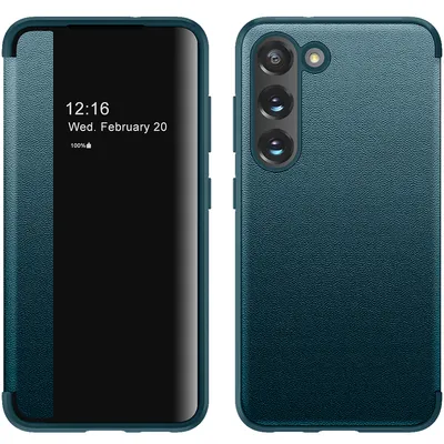 Obrázek produktu pro Pouzdro pro Samsung Galaxy S23 tenkéPolyuretankožené klopové pouzdro s okénkem pro zobrazení zelené