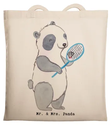 Produktbild von Mr. & Mrs. Panda Tote Bag Panda Badminton  - Transparent - Geschenk, spielen, Uni Tasche, Einkaufstasche, Laptoptasche, Schultasche