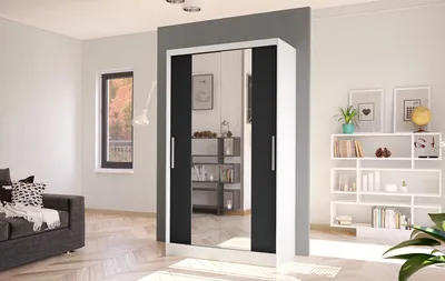 Produktbild von Moderner Kleiderschrank BRUNO 2 – Breite 100 cm, weiß / schwarz