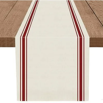 Immagine prodotto di Tovaglia decorativa natalizia, colore rosso, motivo a righe semplici, in poliestere, dimensioni 40 x 180 cm