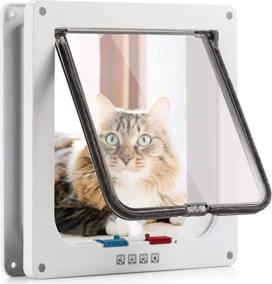 Produktbild von Katzen- und Hundeklappe Größe S mit 4-facher magnetischer Schließung für Katzen und kleine Hunde - Haustierklappe Weiß