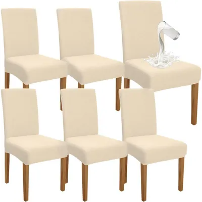 Productafbeelding van Waterdichte stoelhoesjes voor eetkamerstoelen, set van 6, beige, elastisch, afneembaar, gemakkelijk schoon te maken