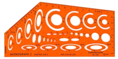 Produktbild von Standardgraph Schablone Axonograph I Dimetric Ellipsen: 3-36 mm, Raumachse