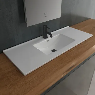 Produktbild von Alpenberger Gäste WC Waschbecken 100 cm Breit | Waschtisch Einbauwaschbecken | Aufsatzwaschbecken Eckig | Waschplätze | Handwaschbecken mit Keramik Versiegelung Nano und Überlauf