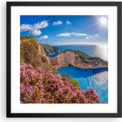 Produktbild von Gerahmtes Poster - Schwarzer Rahmen - Meer Sommer Blume - 40x40 cm - Wand Bild - Wanddeko - Wandbilder - Kunstposter - Wandposter - Bilderrahmen - Bilder - Kunstdruck - Wandbild - P2BAC40x40-3741