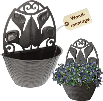 Produktbild von Blumentopf Wand Wandblumentopf Wandvase Anthrazit Blumentopf Wandmontage Pflanzen Wandhalterung Wandtopf für Draußen Blumentöpfe zum Aufhängen Wandgefäß Rattan Optik