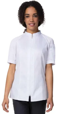 Damen-Chefjacke mit Reißverschluss, Kurzarm, Polycotton, Weiß, L