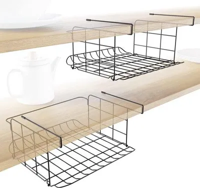 Productafbeelding van Famanu opbergrek en opbergmand - Set van 2 stuks - Roosterontwerp - Hygiënisch - Praktische hangende organizer voor keuken - voorraadkast