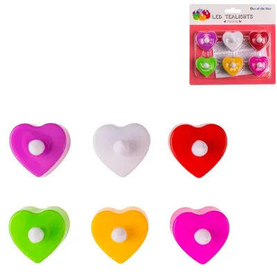 Immagine prodotto di Lumini da tè a forma di cuore con effetto tremolante, LED multicolore, 4 cm, 6 pezzi