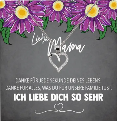 Produktbild von 22Feels Echt Silber Halskette - Liebe Mama Geschenk Geburtstag Muttertag Mutter Schmuck Set für Frauen - Herz Anhänger, Karte