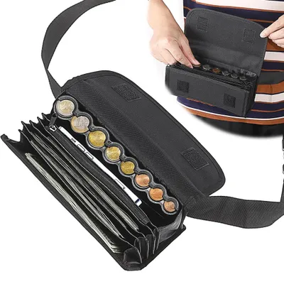 Produktbild von Kellnertasche Kellnerbörse mit 8 Fach Euro-Geldwechsler - Tragegurt 21,5 x 7 x 9 cm Kellnerbörse mit Gürtel Kellner Geldbörse (schwarz)