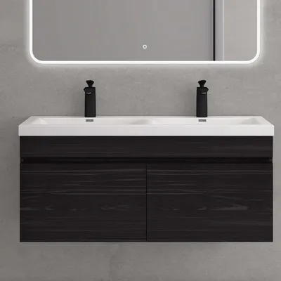 Produktbild von Mai & Mai Badmöbelset Waschbeckenunterschrank 120x48x55cm Doppelwaschbecken und Unterschrank Schwarz Strukturiert Botanica