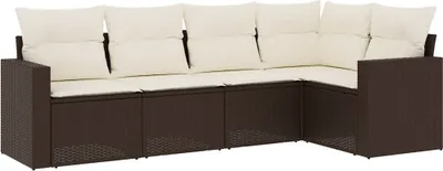 Immagine prodotto di vidaXL Set di divani da giardino 5 pezzi con cuscini in polirattan marrone