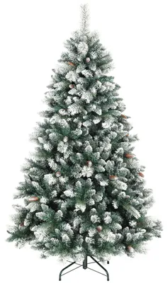 Productafbeelding van Kunstkerstboom, 180 cm, kunstmatige dennenboom met sneeuw, 1000 takken, 34 dennenappels, brede voet