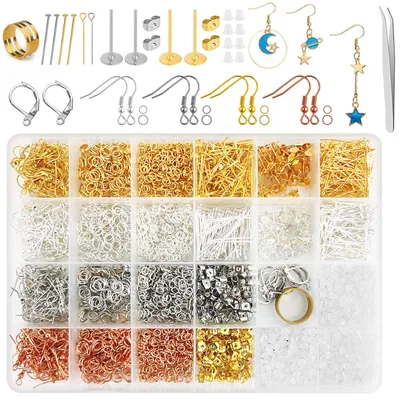 Image de Kit de fabrication de boucles d'oreilles - Ensemble de 3730 pièces pour la création de bijoux - Matériel de bricolage pour la création de bijoux d'oreilles - Multicolore