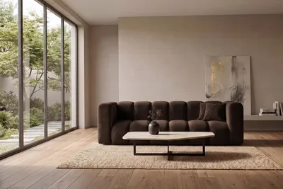 Zdjęcie produktu dla Sofa modułowa 3-osobowa, tkanina welwet Riviera, Czekoladowy, GRAND, Obraz wygenerowany przez AI