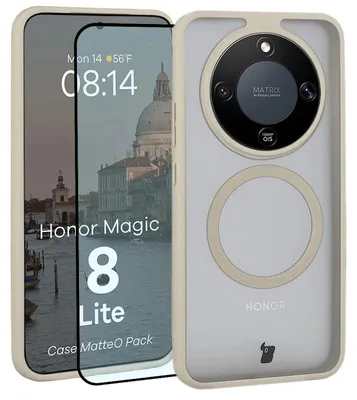 Produktbild von Schutzhülle mit Magnetring + gehärtetem Glas für Honor Magic8 Lite, Bizon MatteO Pack, Getönt-Beige