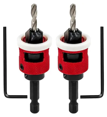 Obrázek produktu pro Sada vrtáků s hloubkovým dorazem, 2 kusy, průměr 4,4 mm. Sada kuželových vrtáků, průměr 6,35 mm, s rychloupínacím šestihranným dříkem, vhodná pro dřevo a plast