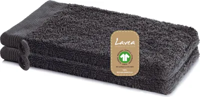 Produktbild von Lavea® 2er Set Waschlappen 16x22 cm, Waschhandschuhe Bali aus Baumwolle Frottee, für Gesicht & Körper, 100% GOTS Baumwolle, Anthrazit