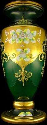 Produktbild von Casa Padrino Luxus Barock Glas Vase Grün / Mehrfarbig / Gold H. 60 cm - Prunkvolle handgefertigte & handbemalte Blumenvase - Barock Deko Accessoires