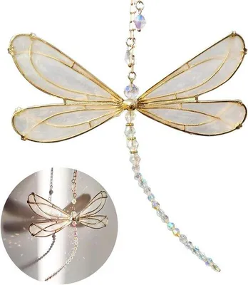 Produktbild von Kristallensonnehut - Libellencharm Raumschmuck Hangend Modern Prisma Kristallcharm Windspiel für Zuhause Büro Garten Außen Dekoration.